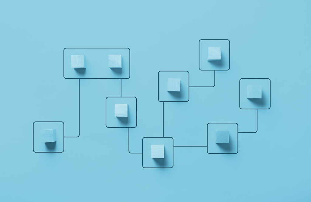 wooden blocks in a workflow diagram
